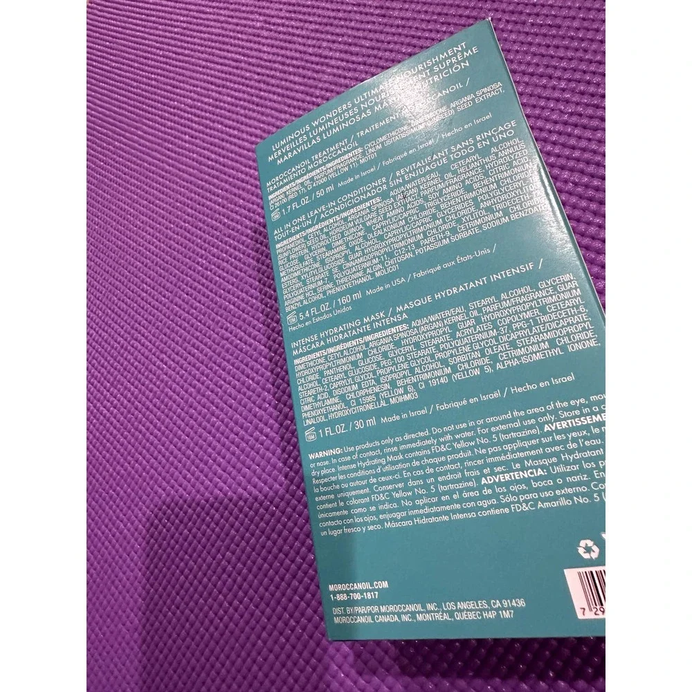 NWT Moroccanoil Luminous Wonders Set:hair treatment, leave in conditioner, mask